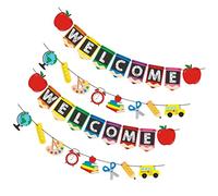 TOGEVAL 4 Pièces Bannière de Bienvenue Rentrée Scolaire Décoration Fête Salle de Classe Suspendue Mur Fenêtre Accessoires pour Accueil Élèves et Enseignants
