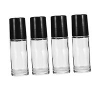TOGEVAL 4 pièces Bouteille Vide Flacon Rechargeable pour Huiles Essentielles Lot de Flacons Cylindriques Transparents Noirs Anti-fuite Petit Échantillon Portable pour Usage Domestique