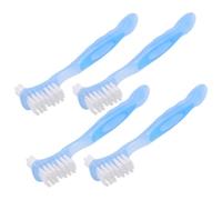 TOGEVAL 4 Pièces Brosse à Dents pour Dentier Double Tête Brosse Souple Double Face Ergonomique pour Nettoyage Prothèses Accessoire Portable pour Soins Dentaires des Personnes Âgées