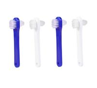 TOGEVAL 4 pièces Brosse Dentier Double Tête Nettoyage des Fausses Dents et Prothèses Poils Nylon Résistants Manche Antidérapant Ergonomique Compact et Portable Blanc et Bleu Chacun