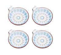 TOGEVAL 4 pièces Lot de Assiettes Céramiques Style Bohème avec Poignée Plats pour Sauces et Condiments Vaisselle Sûre pour Familles et Restaurants