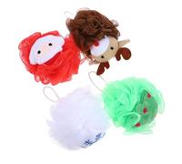 TOGEVAL 4 Pièces Lot de Boules de Bain Exfoliantes Filet à Mousse Riche Design Noël avec Père Noël Sapin Cerf Nettoyage Doux et Séchage Rapide pour Peau Éclatante