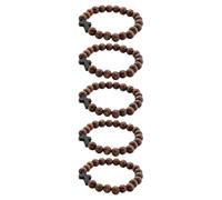 TOGEVAL 5 Pièces Bracelet Croix Bois Naturel Perles Rondes Confortables Bijoux Chrétiens Unisexes pour Prière et Cadeau Religieux