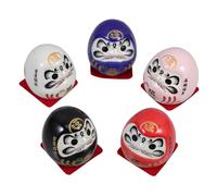 TOGEVAL 5 pièces Poupées Japonaises Céramique Traditionnelle Décoration Miniature pour Table Bureau et Tableau de Bord de Voiture Porte-Chance et Élégant