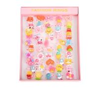 TOGEVAL 50 Bagues en Résine Transparentes à Motifs de Dessins Animés pour Garçon et Filles, Anneaux Jouets Colorés, Accessoire de Fête, Taille Ajustable, Lot pour Anniversaire et