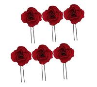 TOGEVAL 6pièces Épingles à Cheveux Roses U-shape Accessoires Élégants Pour Mariée Décorations Rouge