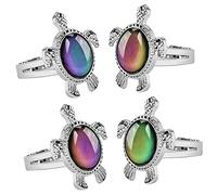 TOGEVAL Bague Thermochromique Tortue en Alliage pour Garçon et Filles et Adultes, Indication D'émotions, Sensible la Température, Ensemble de 4 Pièces Créatif Unisexe