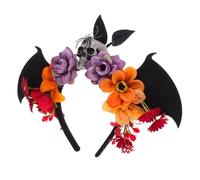 TOGEVAL Bandeau Halloween Adulte avec Chauve-souris Couronne de Fleurs et Crâne Accessoire Ajustable pour Soirées Déguisées Cosplay et Fête Du Jour des Morts