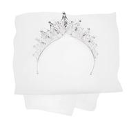 TOGEVAL Bandeau Mariage 2 Pcs Couronne Strass Argentée et Voile Blanc Double Couche Accessoire Cheveux pour Cérémonie Fête et Photothérapie