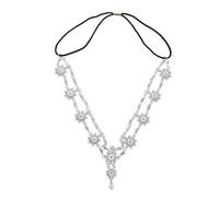 TOGEVAL Bandeau pour Femmes Fleurs en Perles et Strass Argentés, Structure Élastique Confortable, Accessoire Élégant pour Décoration Quotidienne et Fêtes