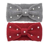 TOGEVAL Bandeau Tricoté Cache-oreilles Perles Nœud Torsadé Extensible pour Femmes Hiver Mode Élégante 3 Rouge Foncé 4 Gris Foncé