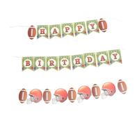 TOGEVAL Bannière de Fête d'Anniversaire Rugby 2 Pièces Décoration Suspendue en Papier Coloré Bannière Joyeux Anniversaire et Banderole Football Américain pour Décoration Intérieure et