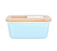 TOGEVAL Beurrier Hermétique en Céramique Rectangulaire 600 Ml avec Couteau et Couvercle Bleu Clair Boîte à Beurre pour Réfrigérateur et Plan de Travail Plateau de Service Multifonction