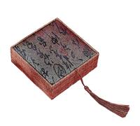 TOGEVAL Boîte à Bijoux 6X65 CM en Lin Brut Pompon Étui Rangement pour Boucles D’Oreilles et Bagues Coffret D’Emballage de Style Calligraphie Chinoise Organisateur Élégant pour Bijoux