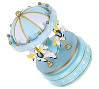 TOGEVAL Boîte à Musique à Remontoir Carrousel Bleu Ciel Décoration Festive de Noël Mécanisme en Bois et Plastique Cheval Rotatif Présent D’Anniversaire et Fêtes Décoration de Table