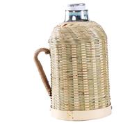 TOGEVAL Bouilloire Isotherme 1,6 L en Bambou Tressé et Verre Poignée Latérale - Bouteille D'eau Isotherme Rétro pour Bureau, Maison et Salle de Sport - Gourde Écologique et Solide