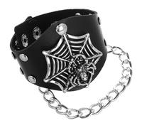 TOGEVAL Bracelet Punk Araignée Halloween en PU Noir Ajustable Large Manchette Chaîne Style Gothique Unisexe Bijou Rock Squelette pour Fête et Déguisement