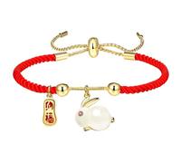 TOGEVAL Bracelet Zodiaque Lapin Ajustable en Corde Rouge Tressée Breloque Lapin Bracelet Chinois de Protection pour Homme et Femme Présent Nouvel An Chinois Amulette