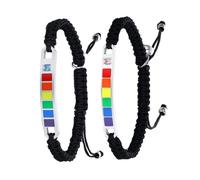 TOGEVAL Bracelets Réglables en Acier Titane Zircon Cordon Tissé en Nylon Noir Arc-en-Ciel Bracelets Couple Ajustables et Légers pour Poignet Lot de 2