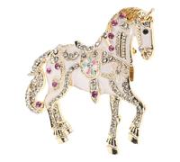 TOGEVAL Broche Cheval Émaillée Blanche avec Cristaux Scintillants, Broche Vintage du Zodiaque Chinois en Métal Léger, Bijou pour Vêtements et Paquet, pour Mariage et Fête Équestre
