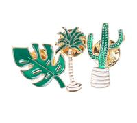 TOGEVAL Broche Végétale Décorative en Alliage, Ensemble 3 Pièces Feuilles Cactus, Épinglette pour Femme, Accessoire Mode Été, Bijou Léger et Original, Style Forestier Nature