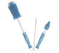 TOGEVAL Brosse à Biberons Rotative en Silicone Corail Bleu pour Bébé, Nettoyeur Multifonction de Tétines et Pailles, Manche Droit Compact, Nettoyage pour Alimentation Biberon,
