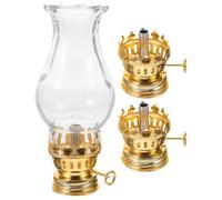 TOGEVAL Brûleur à Pétrole Vintage en Métal Doré Petit Modèle Lot de 3 Set de Supports Abat-Jour en Verre à Bordure Décorative Accessoires pour Lampe à Huile Remplacement pour Lampe à