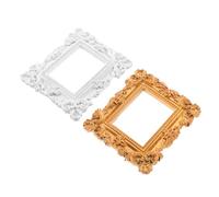 TOGEVAL Cadres Photo Baroques Vintage en Résine 2 Pièces Grands Cadres Rectangulaires Décoratifs Floraux Tons Blanc Plâtre et Ambre Doré Rétro pour Décoration Intérieurère et DIY