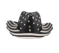 TOGEVAL Chapeau Cowgirl Unisexe Paille à Motif Drapeau Américain Chapeau Dété pour Fête Nationale Design Vintage et Confortable