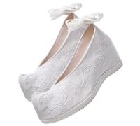 TOGEVAL Chaussures de Mariée Brodées en Coton Tissé Jacquard Talon Plat Antidérapant Couleur Blanche Taille 37 Légères et Confortables pour Danse et Cérémonie