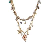 TOGEVAL Collier de Coquillages Hawaïen Double Couche pour Femme, Pendentifs Étoile de Mer et Coquillage, Alliage Léger, Bijou Bohème Plage, Accessoire Mode Été, Présent Anniversaire