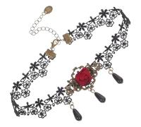 TOGEVAL Collier Ras du Cou Halloween en Dentelle Noire Pendentif Rose Rouge Foncé Court Style Vintage pour Femme Accessoire Gothique Élégant pour Fête et Cosplay