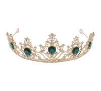 TOGEVAL Couronne Rétro en Alliage Strass et Grandes Pierres Précieuses Vertes Style Reine Classique Accessoire Coiffure de Mariage pour Femme Tenue Cérémonie et Soirée