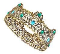 TOGEVAL Couronne Royale pour Hommes en Alliage Couleur Or Antique, Sertie de Cristaux Bleu et Vert, Taille Unique, Accessoire Cosplay et Mariage, Couronne Décorative pour Bal,