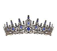 TOGEVAL Diadème Mariage en Strass 3 Or Bleu Noir, Couronne Tiare pour Femmes, Accessoire Cheveux Léger et Élégant pour Bal de Fin D'année, Fête, Anniversaire et Cérémonie