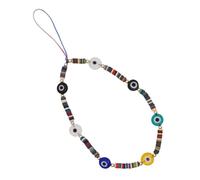 TOGEVAL Dragonne Courte pour Téléphone Portable Pendentif Œil du Diable en Pâte Polymère, Corde Créative Bohème, Accessoire Coloré Anti-perte, Lanière Pratique et Couleur Aléatoire