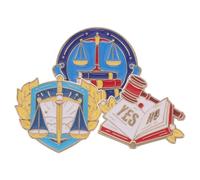 TOGEVAL Ensemble de 3 Broches Juridiques Métal Représentant la Balance Justice Marteau de Juge et Ouvrages de Droit Épinglettes pour Étudiants en Droit et Décoration Bureau Avocat