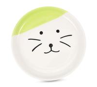 TOGEVAL Gamelle en Céramique Plate pour Chat Visage Vert, Assiette Peu Profonde, Matériau Sûr en Céramique, Taille Large, Usage Quotidien Intérieur, Adaptée pour Chatons et Chats Adultes