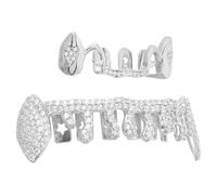 TOGEVAL Hip Hop Teeth Grills Set Argent Bling Capuchons Dentaires Unisexes Confortables pour Fête Cosplay Halloween Rapper Accessoire Unique
