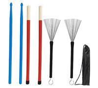 TOGEVAL Kit Accessoires Batterie Comprenant Balai Fil D'acier, Baguettes Nylon Légères en Érable, Bloc de Serrage et Paquet de Rangement, Set Percussion Portable pour Répétition