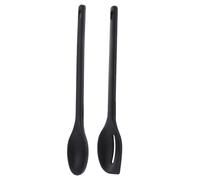 TOGEVAL Lot 2 Cuillères Multifonction en Silicone Noir Grand Format Écumoire et Cuillère à Mélanger Pratiques Ustensiles Cuisine Résistants à la Chaleur pour Préparation et Réutilisable