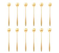 TOGEVAL Lot de 12 Cuillères à Glace Dorées en Acier Inoxydable Long Manche, Cuillères à Dessert de Cœur, Ustensiles la Cuisine Multifonctions pour Pâtisserie, Café et Thé