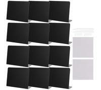 TOGEVAL Lot de 12 set de Mini Tableaux Noirs L 10X75 CM en Plastique Réutilisables Panneaux d'Affichage Multifonctions 2 Craies Blanches et 2 Chiffons pour Prix et Menus en Restaurant
