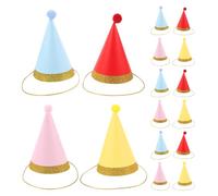 TOGEVAL Lot de 16 Mini Chapeaux d'anniversaire Coniques en Papier Multicolores pour Petits Chiens et Chats Accessoires de Fête Colorés pour Chiots et Chatons pour Anniversaires et