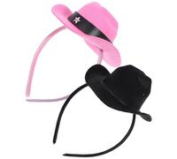 TOGEVAL Lot de 2 Bandeaux Mini Chapeau de Cowgirl et Haut-de-forme Scintillant en Tissu Rigide, Accessoires Cheveux Femme pour Fête, Carnaval, Anniversaire, Taille Unique, Noir et Rose