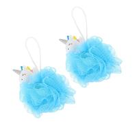 TOGEVAL Lot de 2 Boules de Bain Exfoliantes en Maille Licorne pour Garçon et Filles Éponge de Bain Douce Gommage Corporel Facile à Tenir
