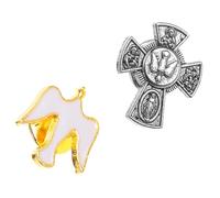 TOGEVAL Lot de 2 Broches Décoratives Croix et Oiseau Blanc en Alliage, Épingles à Revers pour Vêtements Féminins, Épingle à Paquet à Dos, Accessoire Religieux pour Tenue et Cérémonie