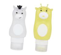 TOGEVAL Lot de 2 Flacons Cosmétiques Souples en Silicone 90 Ml et 70 Ml, Distributeurs Étanches pour Lotion et Shampooing, Adaptés pour Voyage et Usage Personnel, Motifs Girafe et Cheval