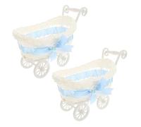 TOGEVAL Lot de 2 Paniers de Chariot Bébé Tissés Imitation Rotin Bleu Décoration Shower et Mariage Panier de Rangement Multifonction pour Fruits Secs et Accessoires Décor Intérieur