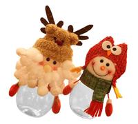 TOGEVAL Lot de 2 Pots à Bonbons de Noël Transparents en Plastique Formes Père Noël et Bonhomme de Neige Petite Taille Boîtes Présents pour Fête Décorations Festives et Rangement